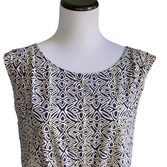 LOFT Blue & Cream Print Pullover Dress, Size M - Picture 4 of 8